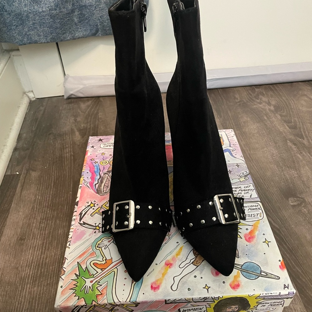 Boohoo Black Buckle Heeled Boots
